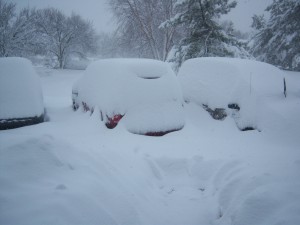 9:30 AM on Saturday and the snow is still falling!